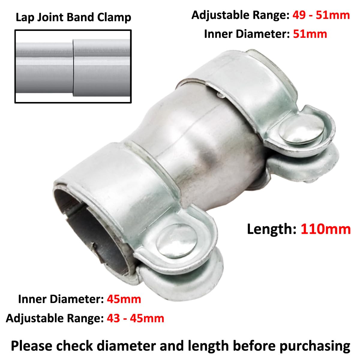 Sturiz Auspuff Reduzierstück 120mm - Rohrverbinder 45-51mm Für Auto Auspuff