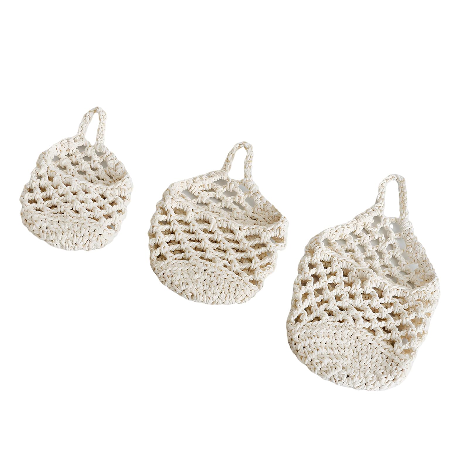 Qusinfc 3 Pieces Cotton Rope Hanging Baskets Bird Nest Design for Fruit Vegetable and Small Items Organization Decorative Fruit Display Basket
