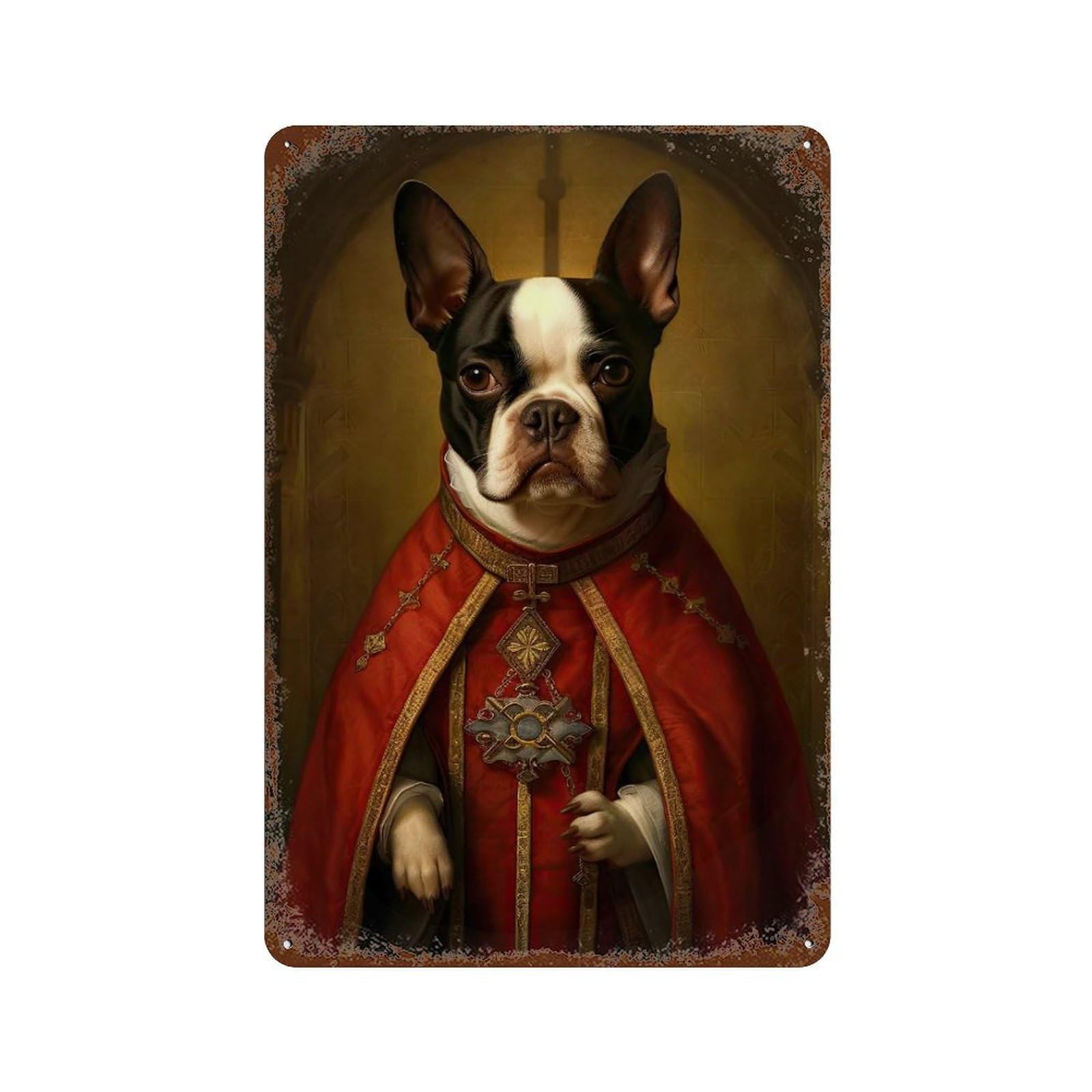 Boston Terrier The Pope Vintage Metal Tin Sign 11.8"x7.9", Retro Wall Decor for Office, Studio And Wall Decor