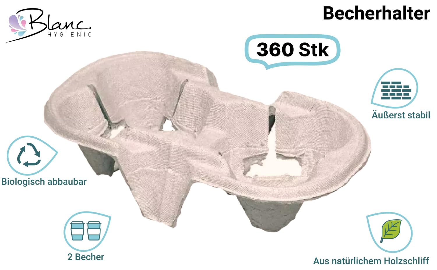 Chinet Becherhalter f 2 Becher 360 Stück | Für 2 Coffee-to-go-Becher, kompostierbar, aus Holzschliff & extra stabil