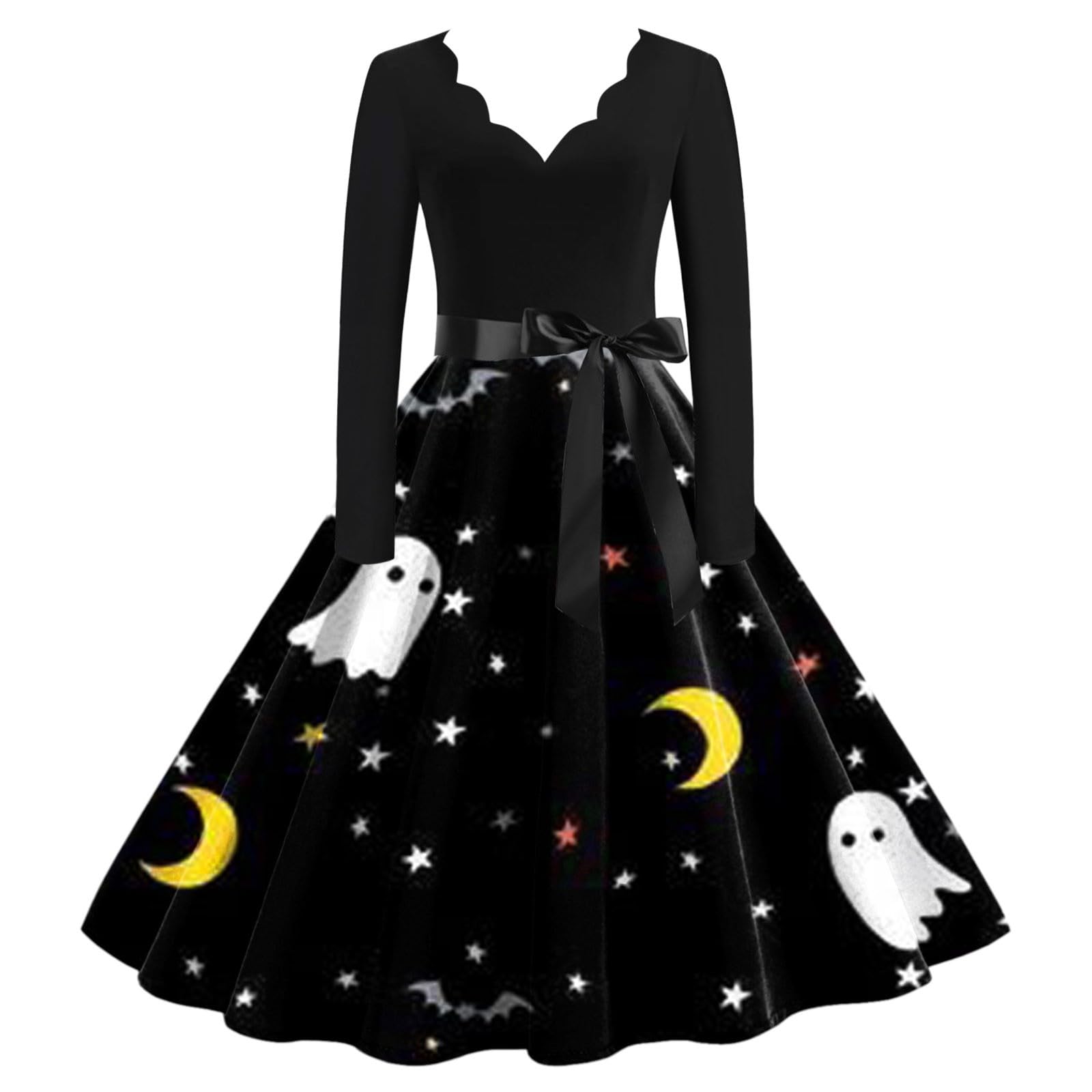 Vestido de manga larga con cuello en V para mujer, sexy, bruja, elegante, retro