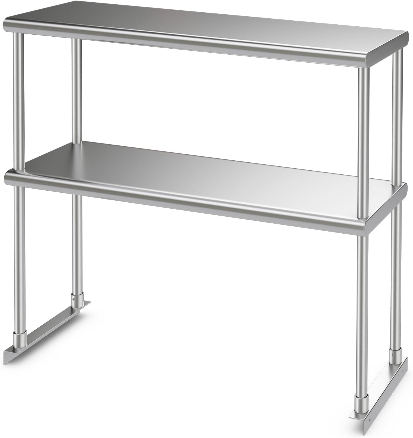 TANGZON Stainless Steel Double Overshelf, 36/48x12 Inch Heavy Duty Catering Table with Adjustable Shelf, Commercial 2 Tier Shelf Food Prep Table Workbench for Home Kitchen (92 x 30 x 85cm)