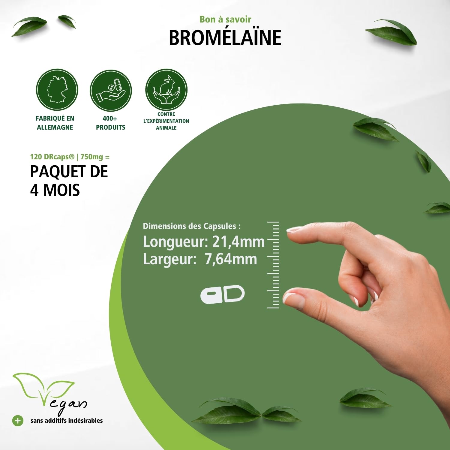 fairvital Bromélaïne 750mg, HAUTEMENT DOSÉE, VÉGÉTALIENNE, enzyme d'ananas, 120 gélules