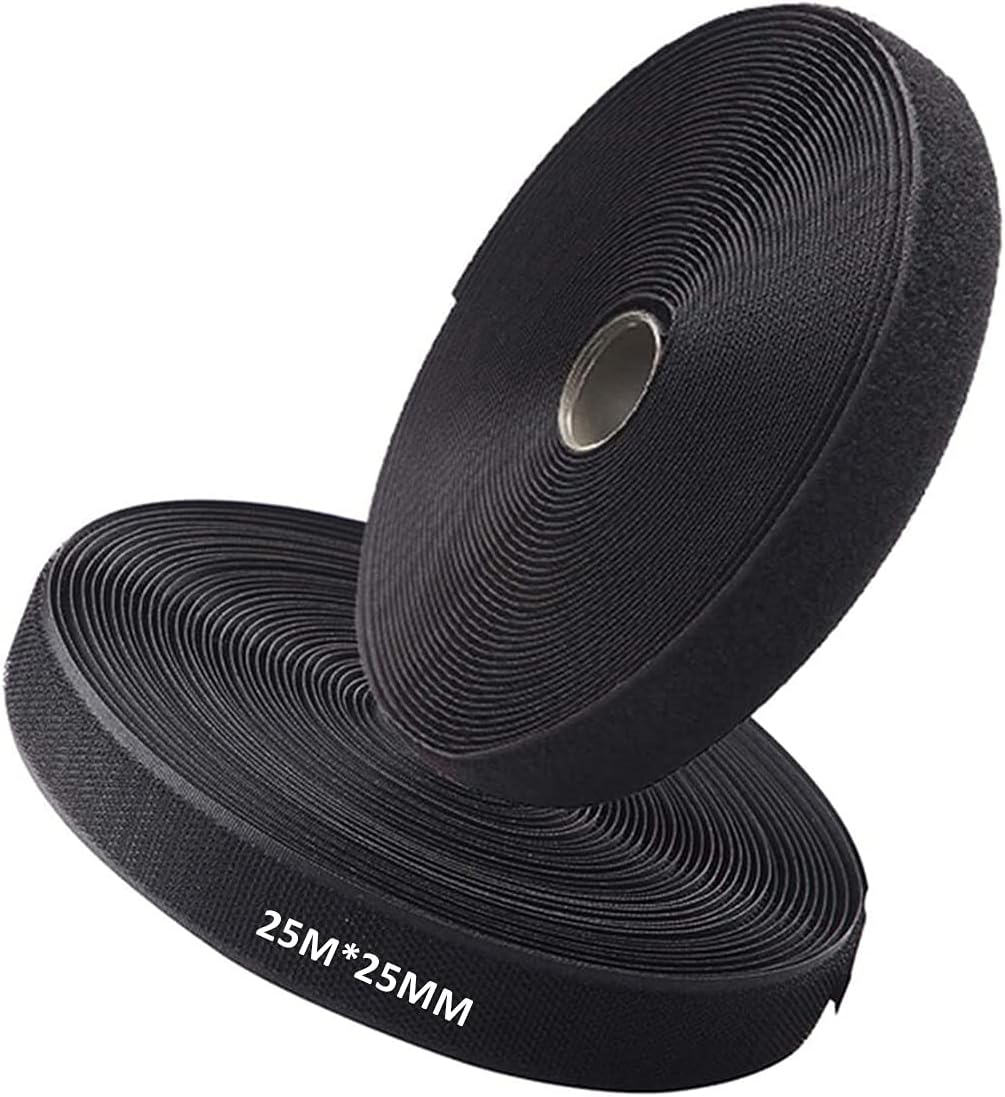 Lifekrafts Non-Adhesive Hook and Loop Tape (25M*25mm, Black) | No Glue on Bac...