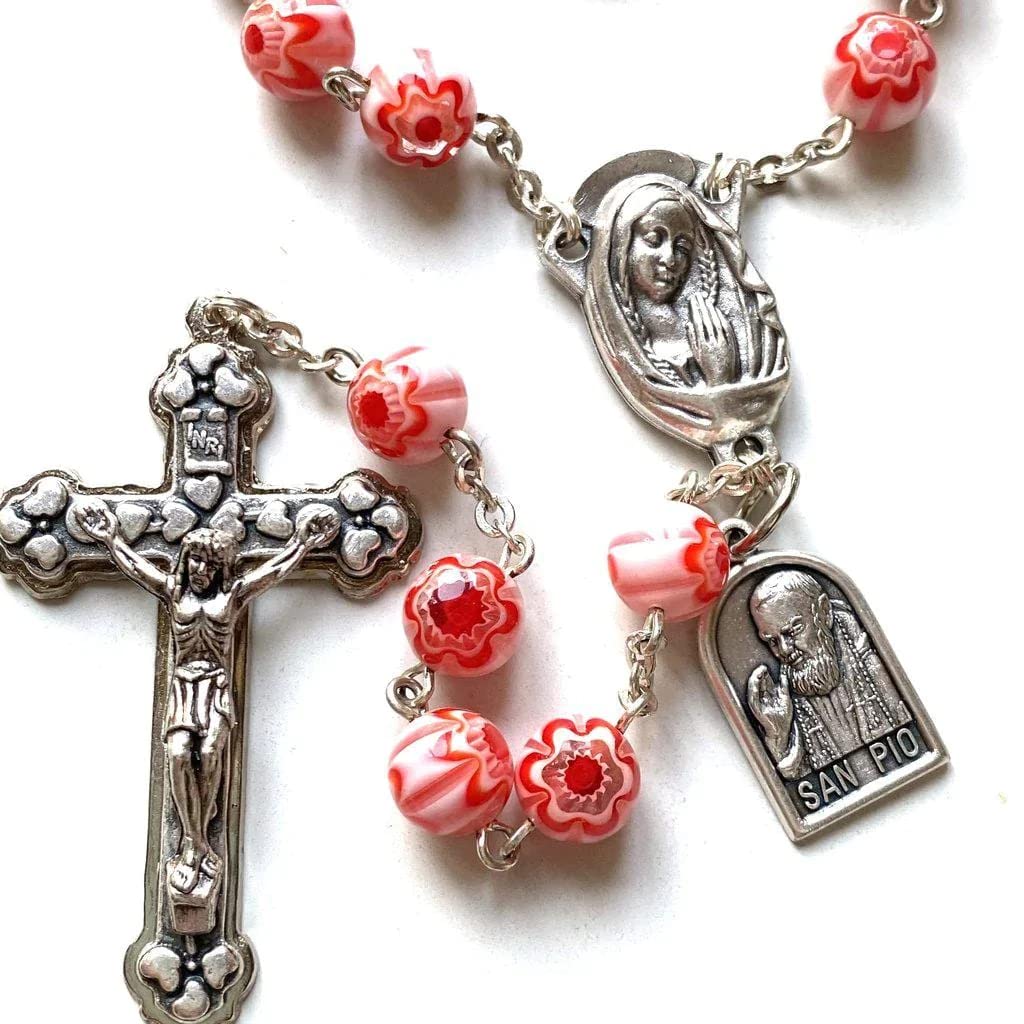 Catholically Holy Communion St. Pio Pink Relic Rosary - Blessed by Pope