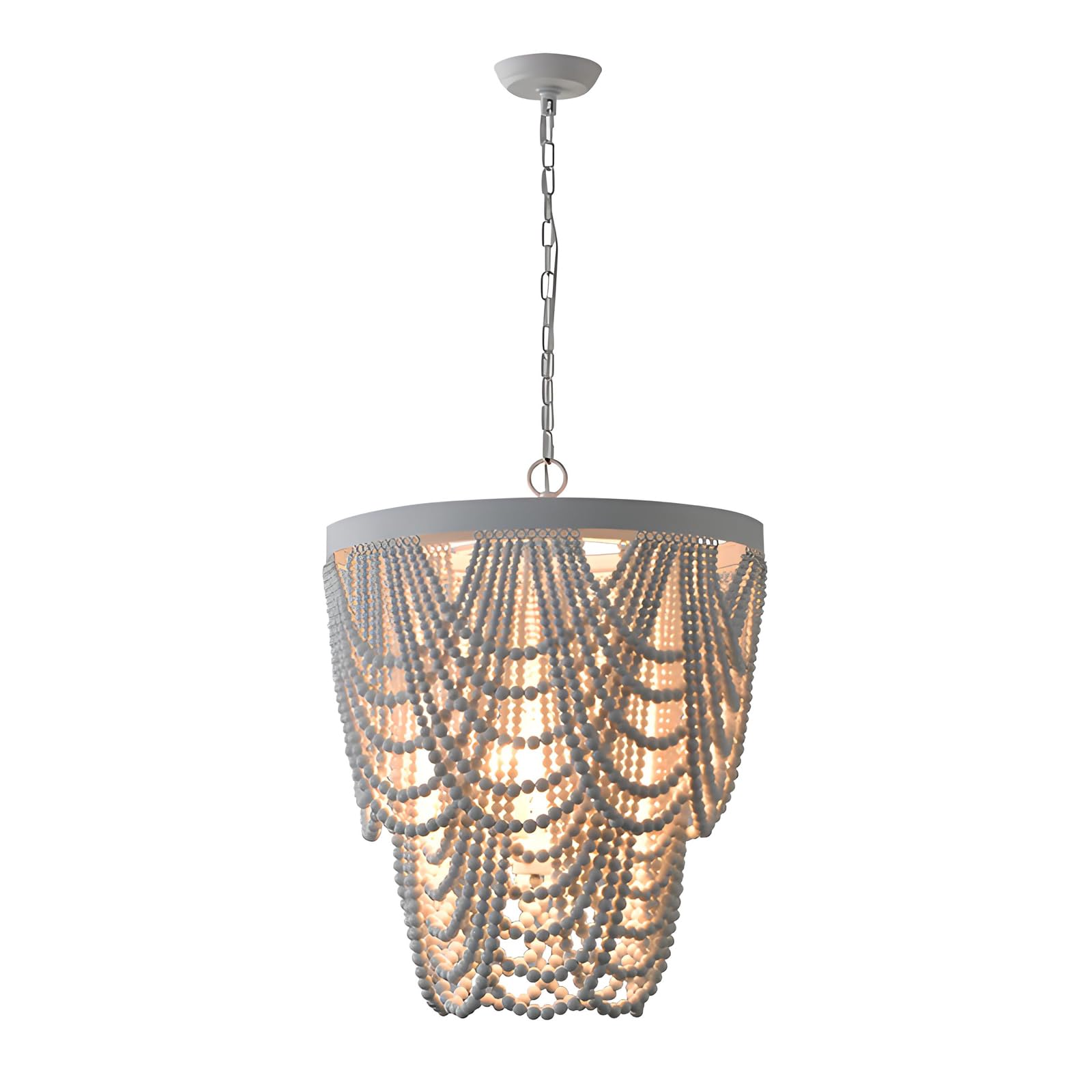 WLBHWL 20" Boho Wood Beaded Chandelier Rustic Farmhouse Pendant Light 3-Lights Large Coastal Hanging Ceiling Lighting Fixture for Living Room Dining Room Foyer Entryway Bedroom