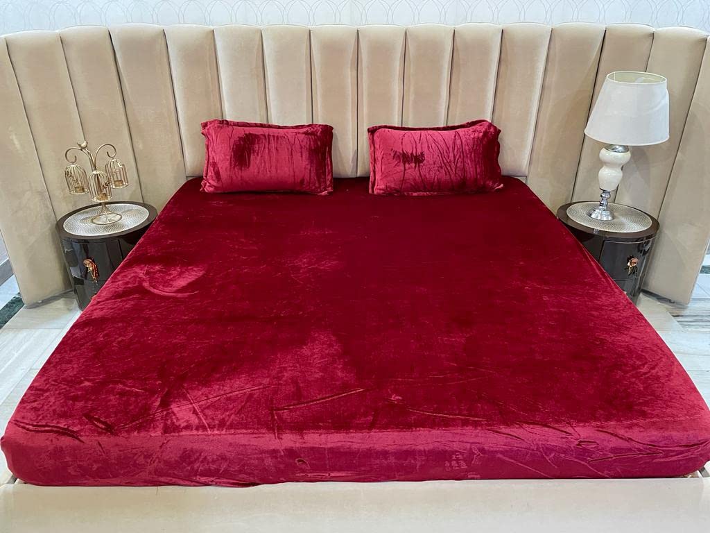 D Imports Warm bedsheet Premium Super Soft Flannel Solid Color King Size All Around Elastic Fitted bedsheet Set with 2 Pillow Covers (Red) (B0BN1XT63H) Amazon Price History, Amazon Price Tracker