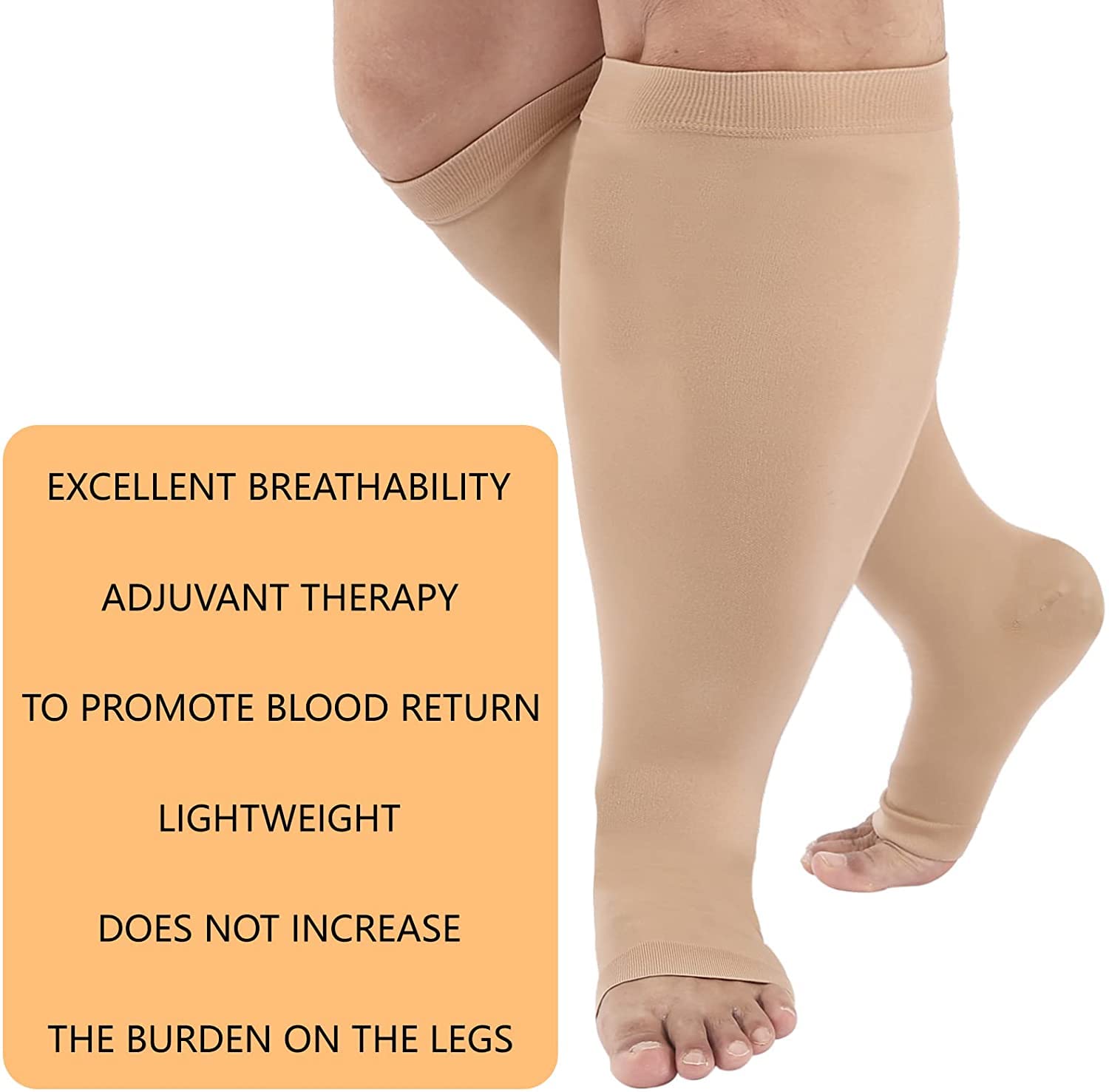 Toeless Plus Size Compression Socks Wide Calf Unisex 4-7XL Open Toe Soft Comfy 20-30 mmHg Support Recovery Knee High Socks