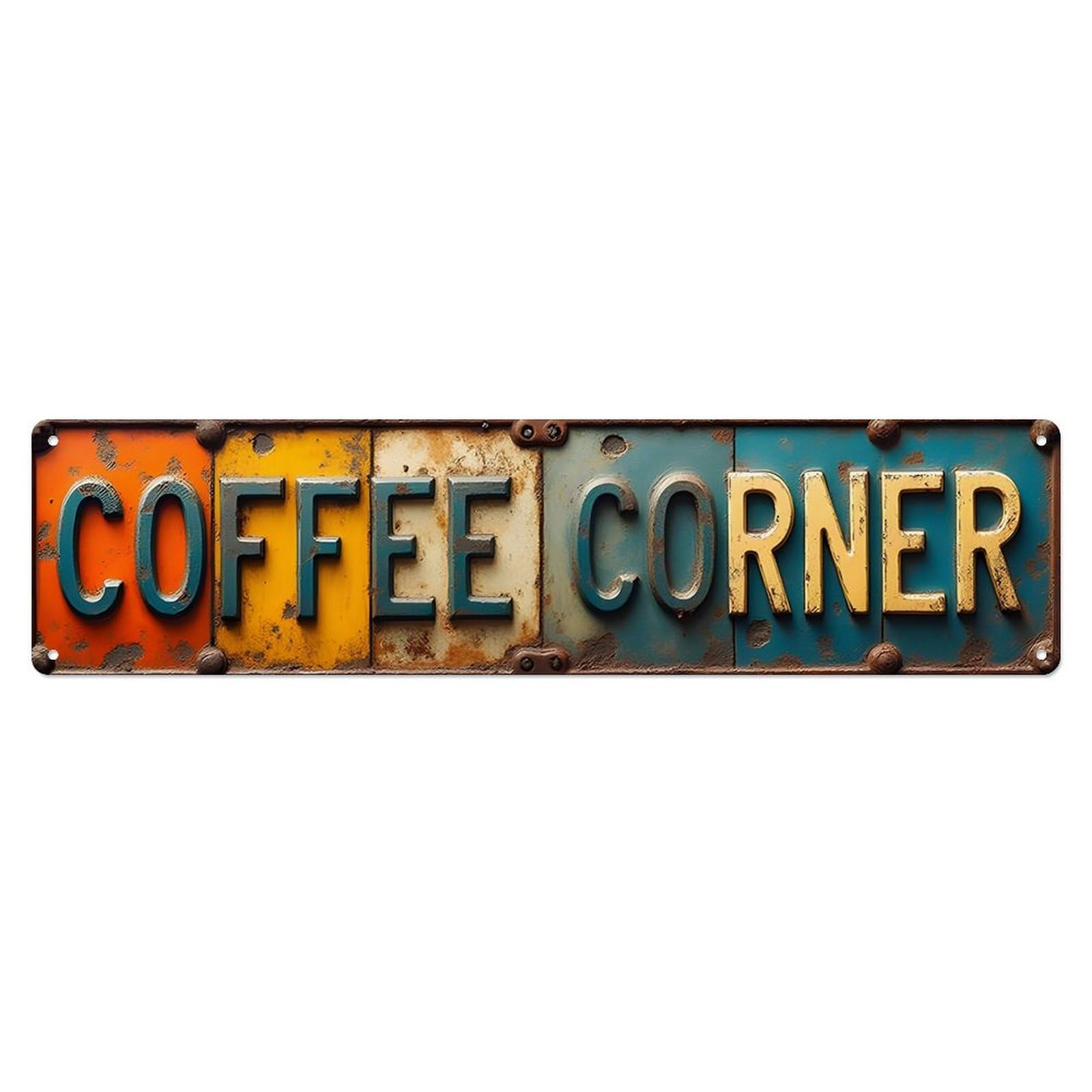Vintage Industrial Coffee Corner Long Metal Sign Vintage Aluminium Metal Sign, Retro Wall Decor for Home, Bar, Garage & Farmhouse 10 * 40cm
