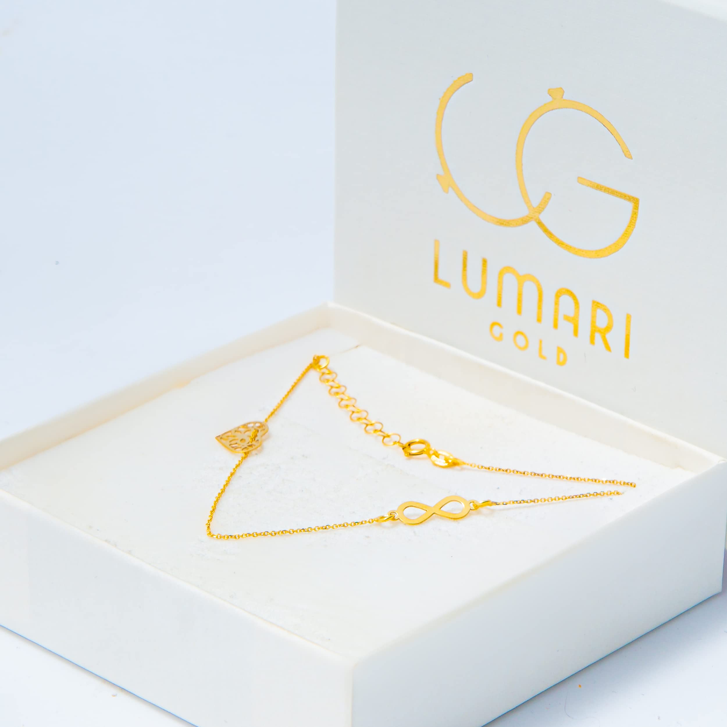 Goldene Damen Halskette 333 8k Gold Gelbgold Kette mit Anhänger Herz Unendlichkeit Gravur