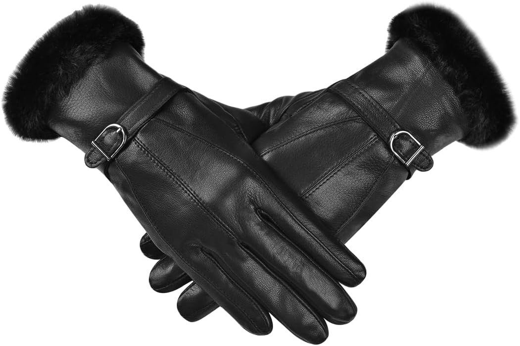 Harssidanzar Leather Gloves Women's Winter Thermal Dress Gloves Fur Lined For Cold Weather SL022US - Image 2