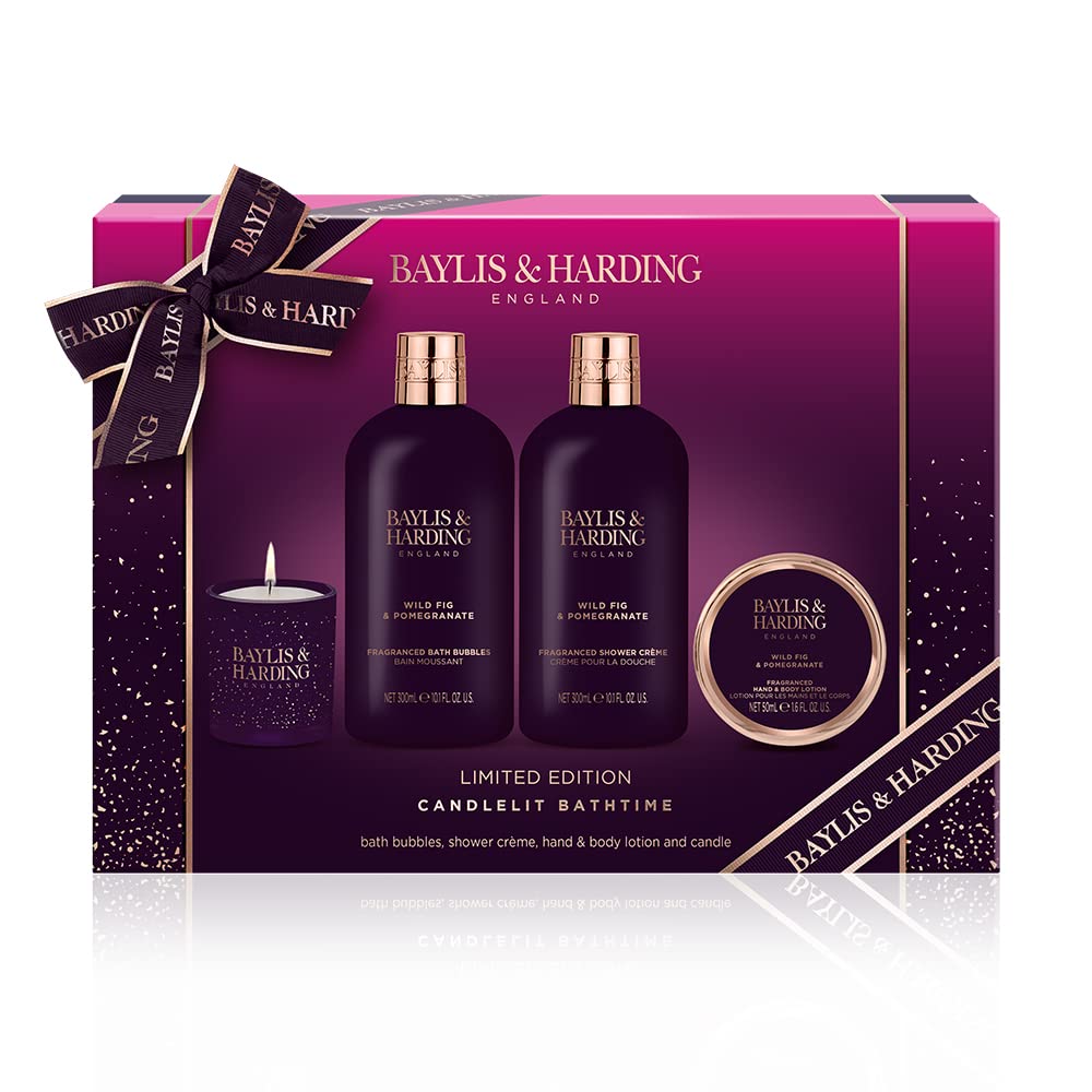 Baylis & Harding Wild Fig & Pomegranate Luxury Candlelit Bathtime Gift Set (Pack of 1) - Vegan Friendly