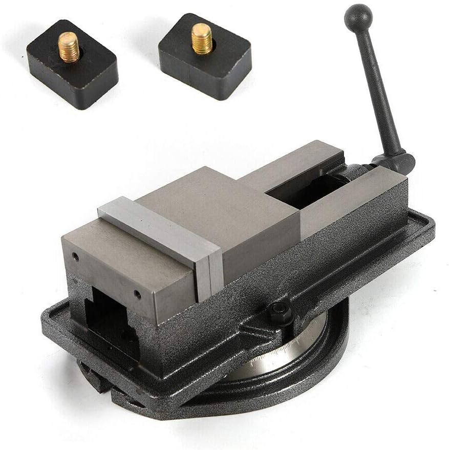 5" Milling Machine Lockdown Vise with Swivel Base 0-360deg scales Workholding High Precision Milling Drilling Bench Clamp Clamping Vice DIY Hand Tool