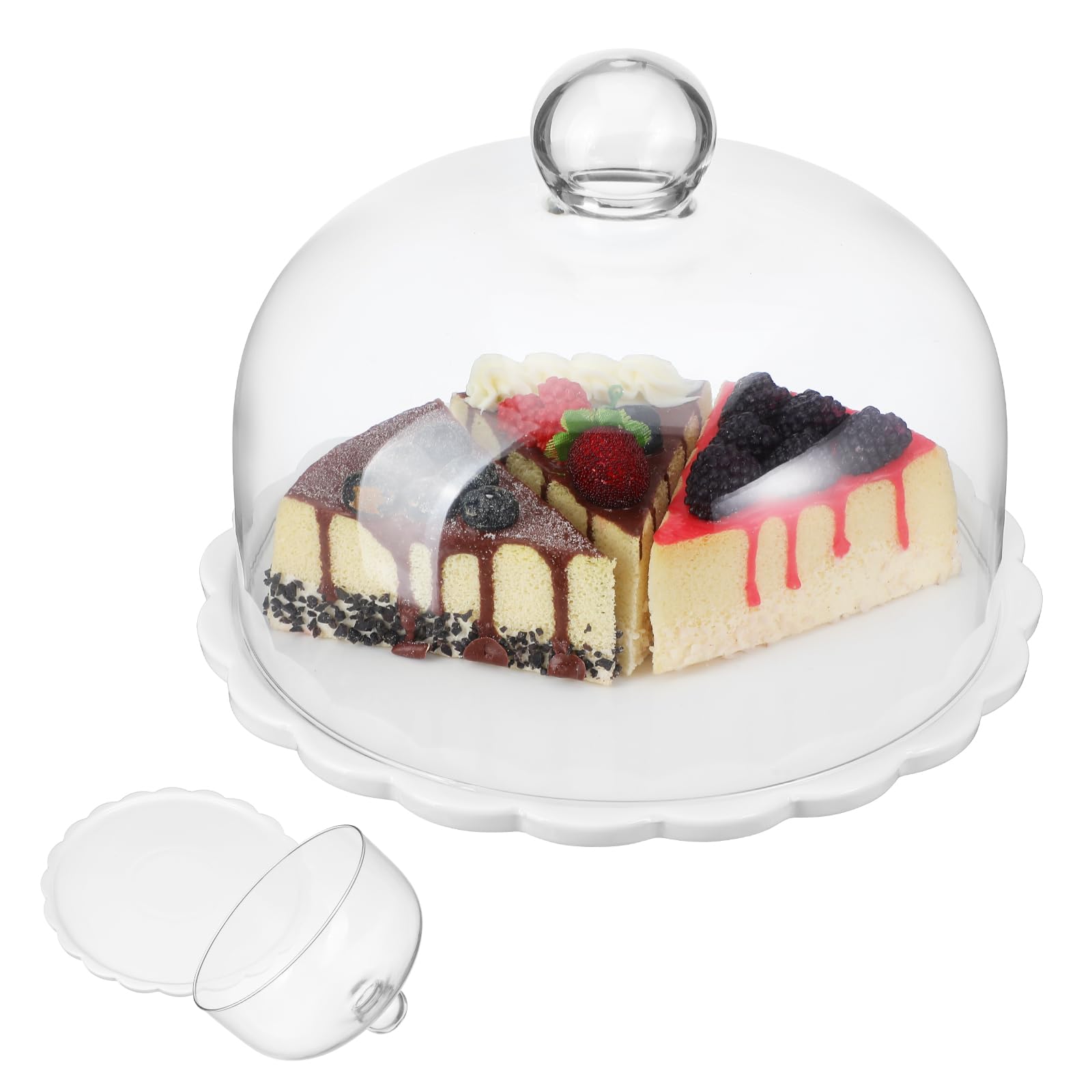 SOIMISS Couvercle à Gâteau en Verre Blanc pour Dessert Dôme Protecteur Alimentaire Léger en Verre et Céramique, Cuisine et Repas en Famille