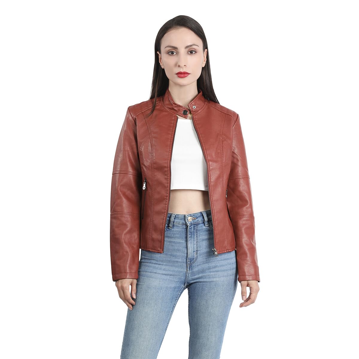 YYNUDA - Chaqueta de piel sintética para mujer, diseño de aviador, moto, cazadora de piel sintética con cremallera, cálida, casual