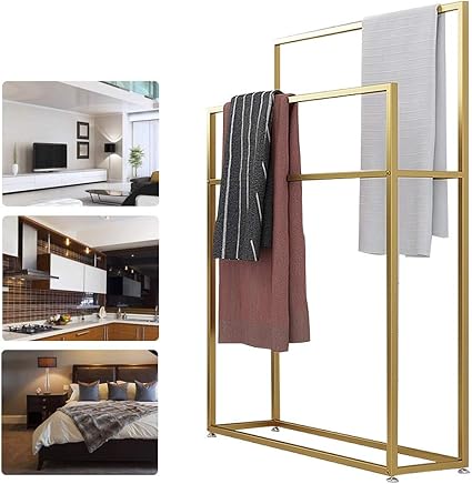 Toallero Escalera de Metal Inoxidable, Toallero de Pie Negro con 2 Barras, Perchero Multiusos Percheros de Pie Modernos, Colgador Toalla Baño para ...
