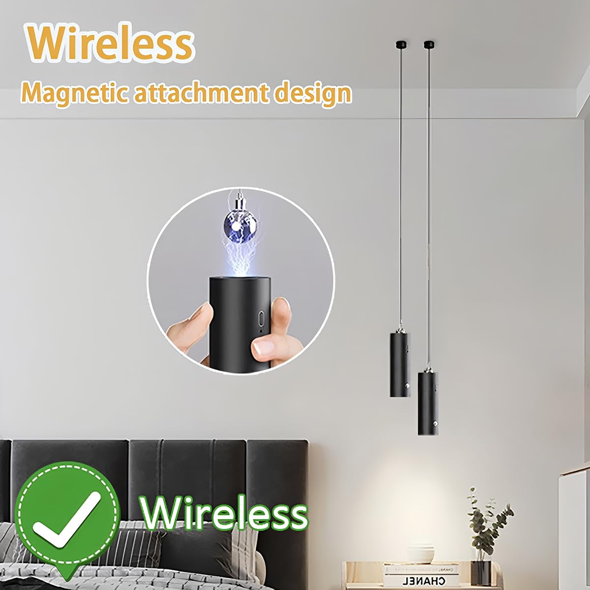 2 Stück Akku Pendelleuchte Schwarz LED Hängelampe Touch Dimmbar 3000K Warmweiß Hängeleuchte Modern Zylinder Pendellampe Batteriebetriebene, Höhenverstellbar, für Nachttisch Schlafzimmer Küche, 11cm
