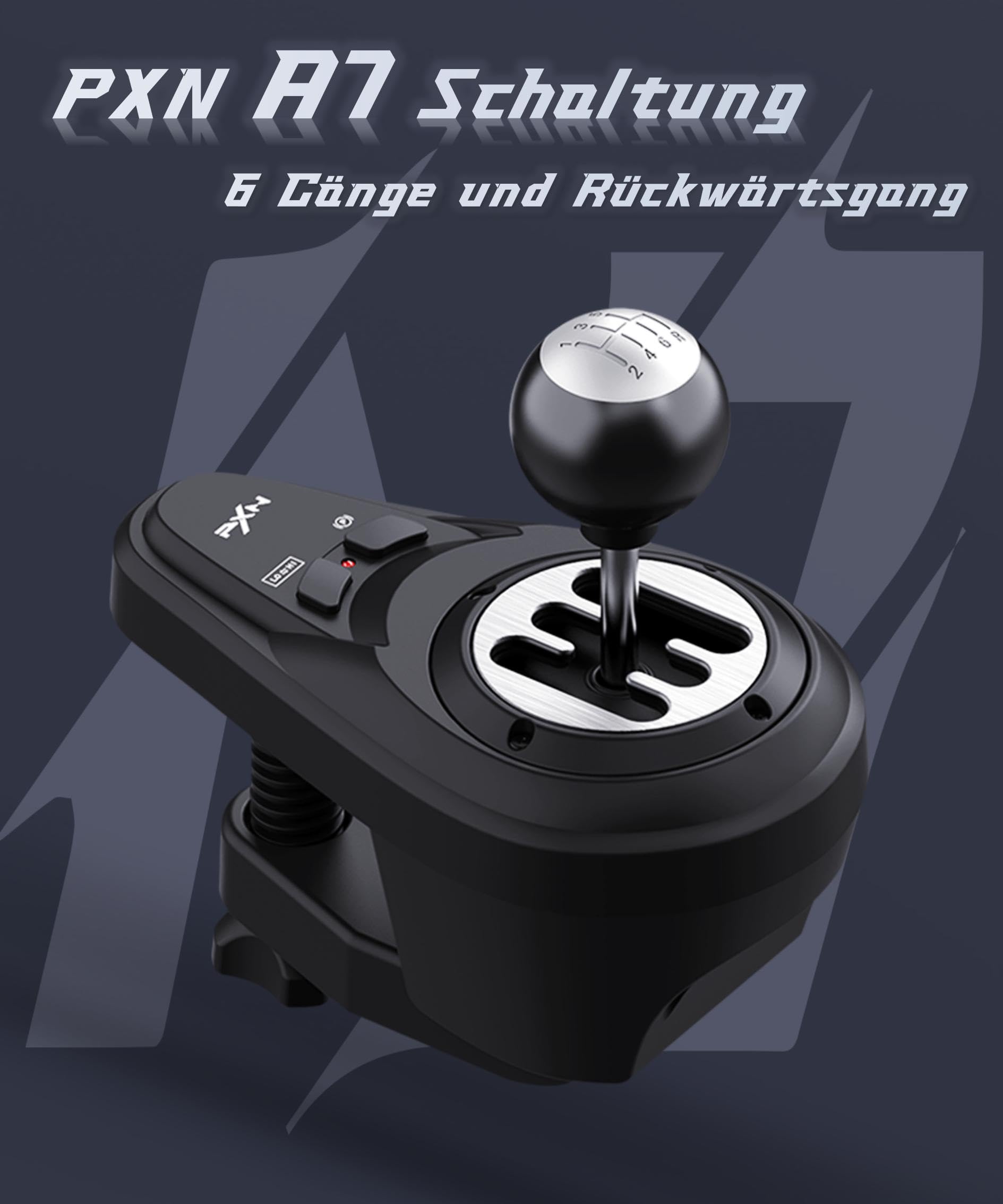 PXN A7 Schaltung, Gaming Lenkrad Schalthebel - Universal Shifter PC, 6+R Gängen, 3 Kabeln (USB, RJ11, DIN), P-Bremse und Hoch-Niedriggeschwindigkeits-Tasten - Gangschaltung für PC