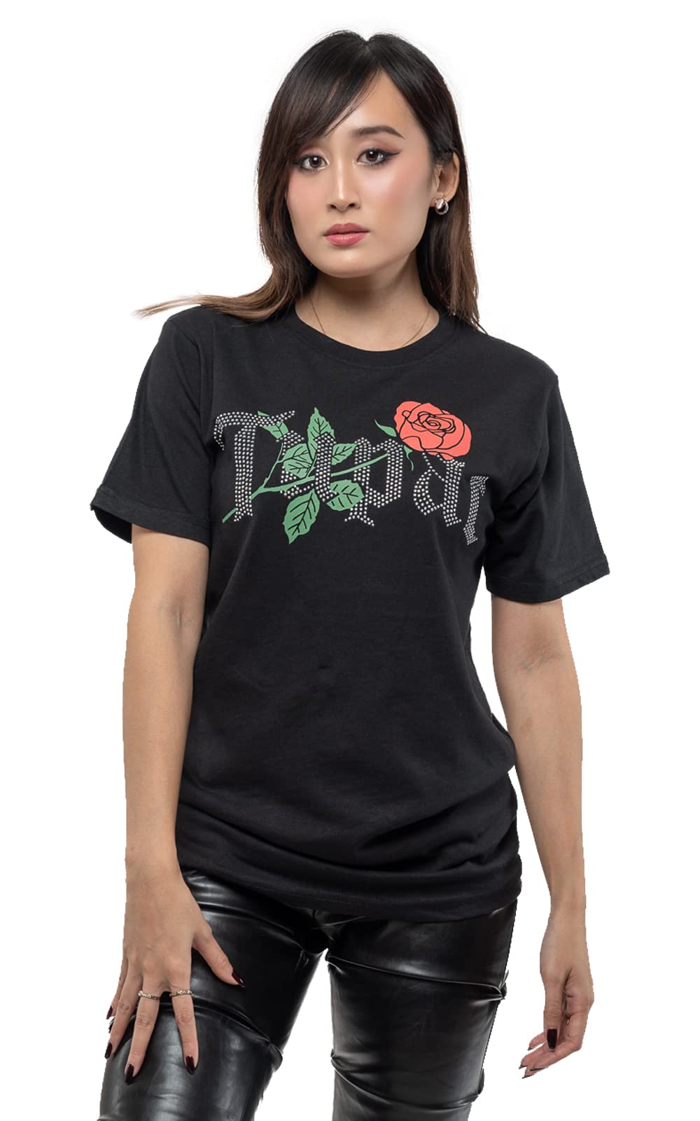 TUPAC SHAKURT Shirt 2PAC Diamante Rose Logo Official Unisex Black