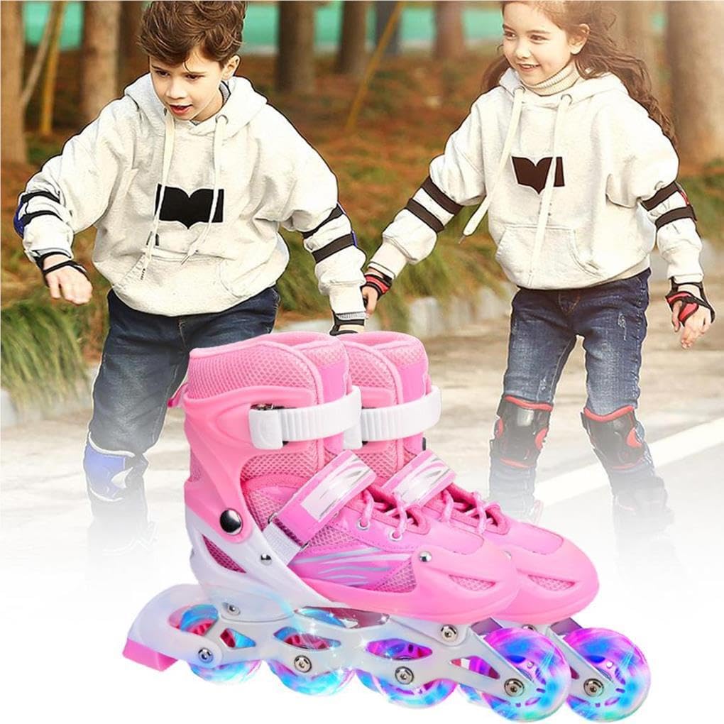 1 Paio 2 in 1 Pattini Scarpe Roller Unisex Bambini Bambini Parco Cortile Parco Giochi Attrezzatura per Pratica di Pattinaggio per Ragazzi, Rosa S