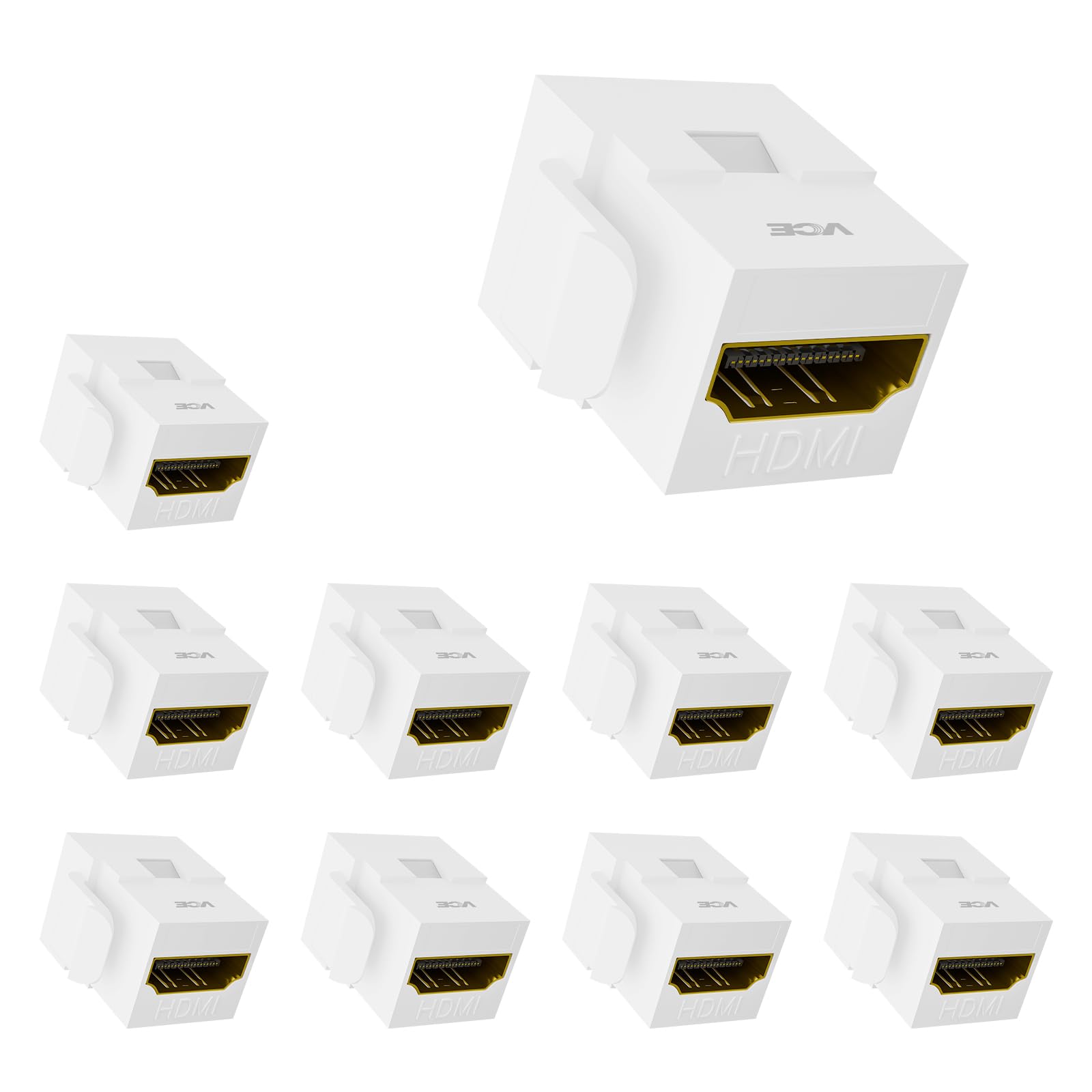 VCE 4K HDMI Keystone Jack 10-Pack, HDMI Female to Female Adapter HDMI Coupler Snap-in for Keystone Wall Plate, White