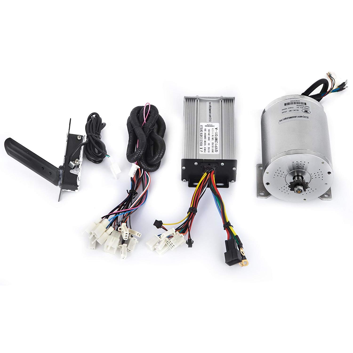 VEVOR Electric Motor 48V 1800W DC Motor 4500 RPM Rated Speed Brushless Motor and Controller with Throttle Pedal Wire Harness Set for Electric Scooter Go Kart E-Bike