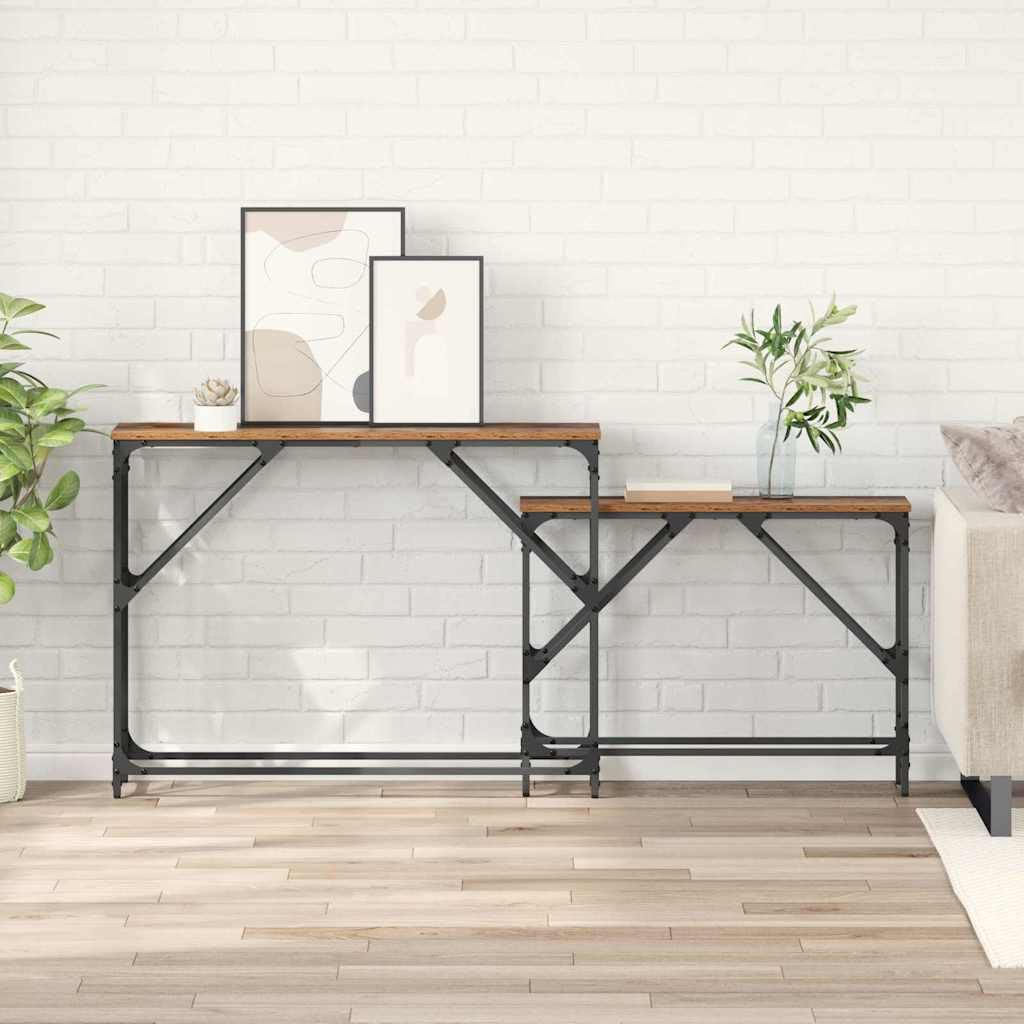 SXZenSpace 2-Piece Nesting Console Tables 100x28x75 cm Engineered Wood & Metal for Living Room Bedroom Hall