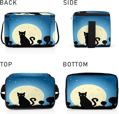 Miniatura 4 de QsirBC Bolsa de almuerzo aislada con diseño de gato negro y luna para mujer, reutilizable, bolsa cuadrada para comidas para adultos y hombres,