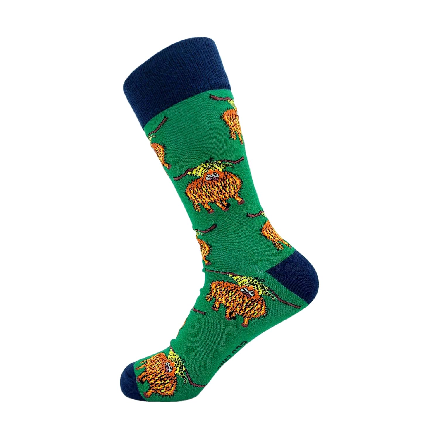 Eco Chic Unisex Highland Cow Green Mens Bamboo Socks Breathable Hot And Cold Weather Uk 6-11 Single Pair (Highland Cow Green)