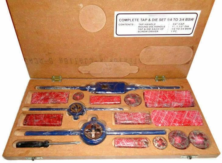 TAP AND DIE SET 1/4 TO 3/4 BRITISH STANDARD WHITWORTH- BOXED COMPLETE BSW.-AMZN
