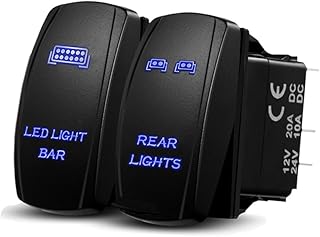 LED Light Bar Rocker Switches Compatible with ATV Polaris Ranger RZR 800-1000 XP Turbo Can Am Commander 800 Maverick X3 Rear Lights UTV Rocker Switch, LED Blue Backlit (Combo Package) (Blue)