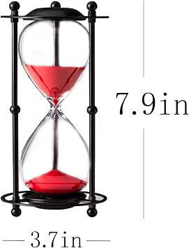 Hourglass Timer 30 Minute, Black Metal Frame Decorative Sand Timer (Red Sand, Medium Size)