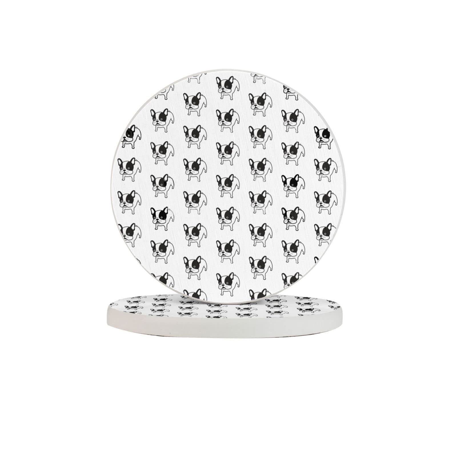 French Bulldog Dog Two Pieces Coaster Heat-Resistant Reusable Saucers for Drinks Wine Glasses Plants Cups Mugs