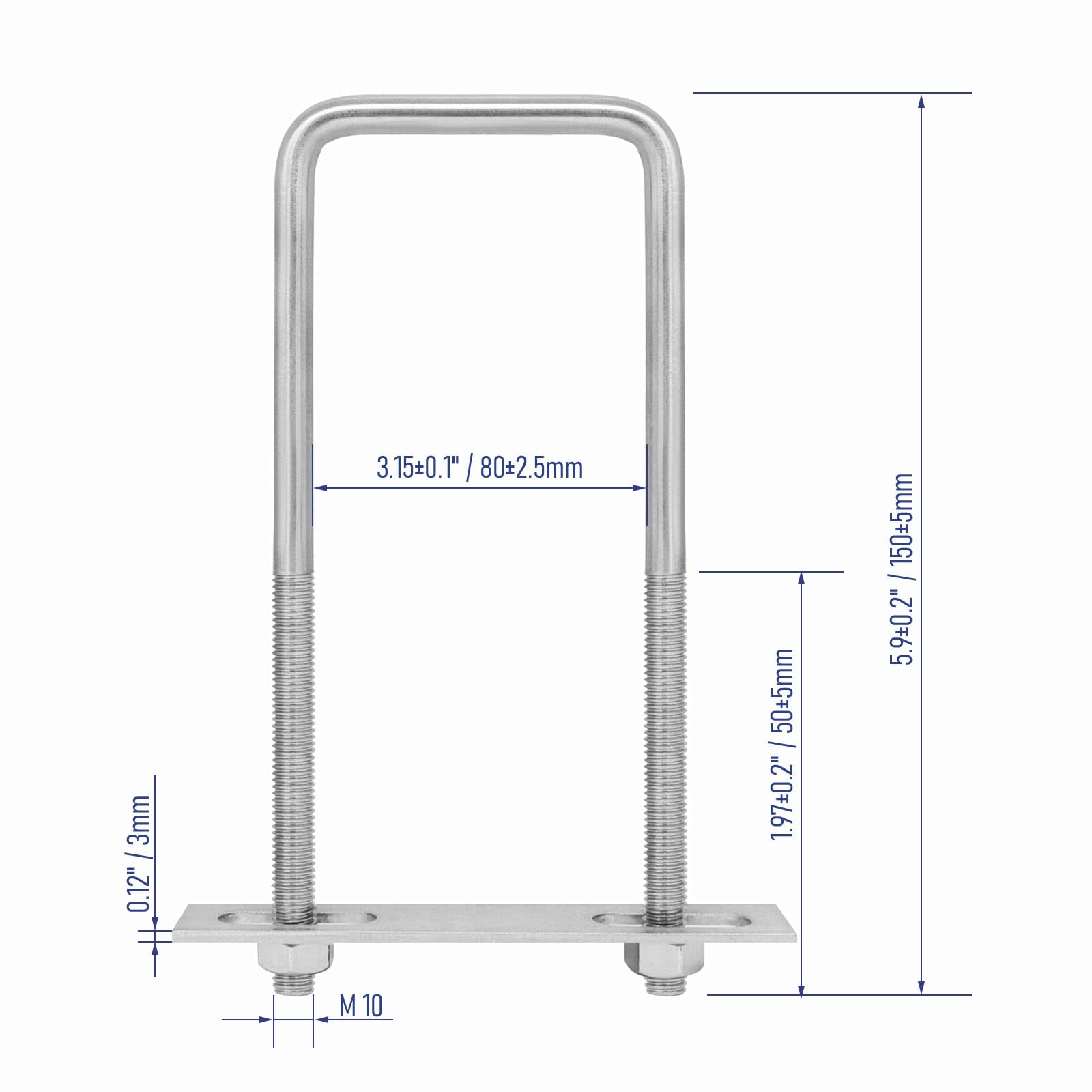 FOCMKEAS 304 Stainless Steel Square U-Bolt 2.56" (65mm) Inner