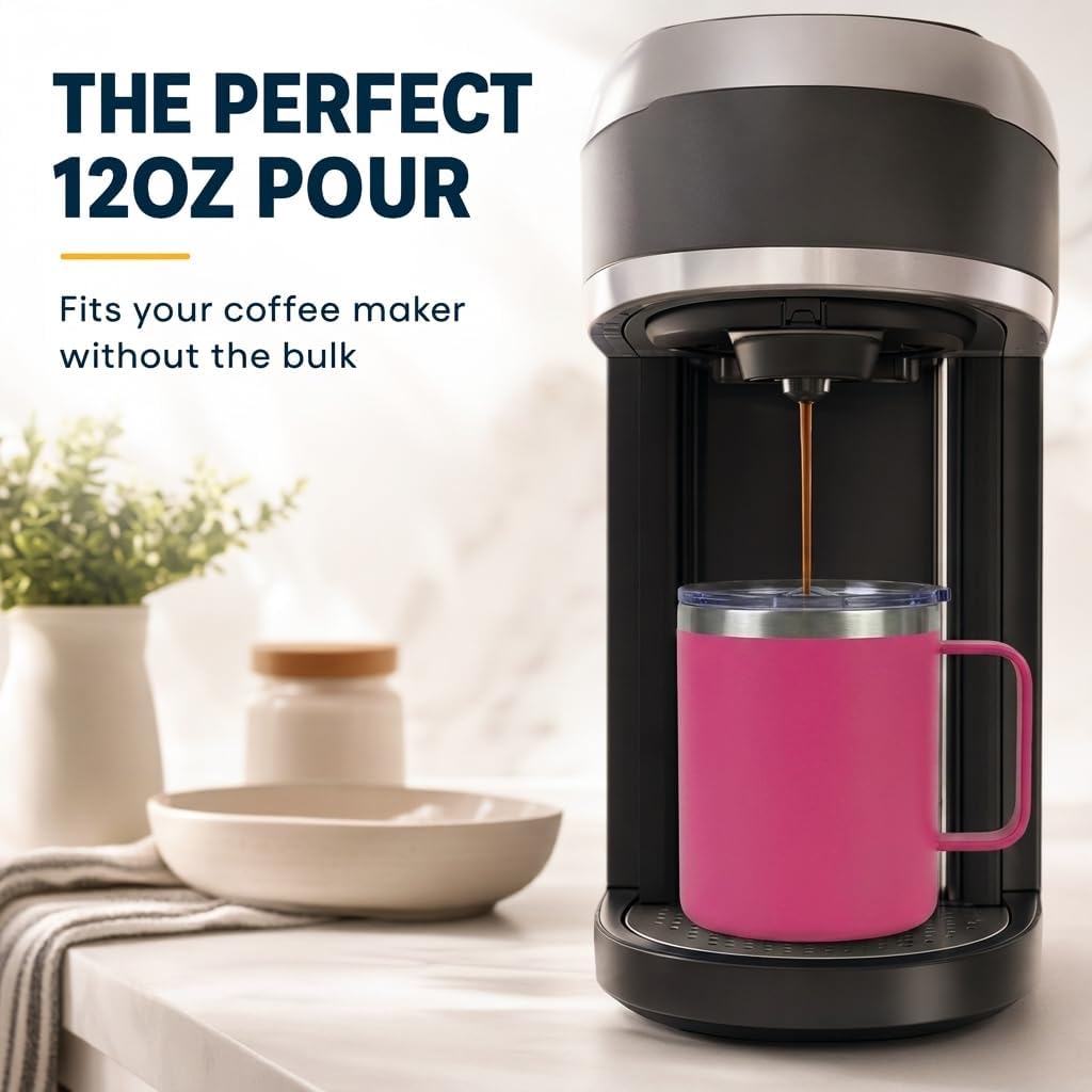 Creative Gifts International 12 oz Travel Mug with Handle | Hot Pink Finish | Compact Drink Cup | Durable Design | Hot & Cold Beverages | Everyday Use | Gift Idea image 2