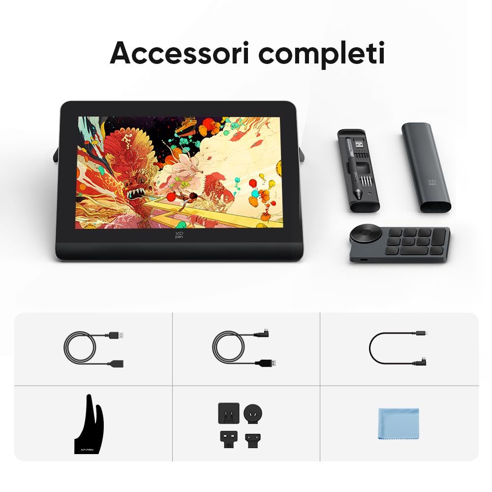 XPPen Artist Pro 14 2nd Tavoletta grafica con schermo da 14 pollici, penna passiva 16K(16384) livelli di pressione, Telecomando wireless di scelta rapida incluso, Supporto pieghevole integrato