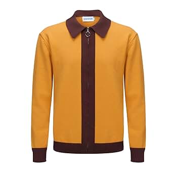 OXKNIT Men's Knit Polo Shirts Full Zip 1960s Style Retro
