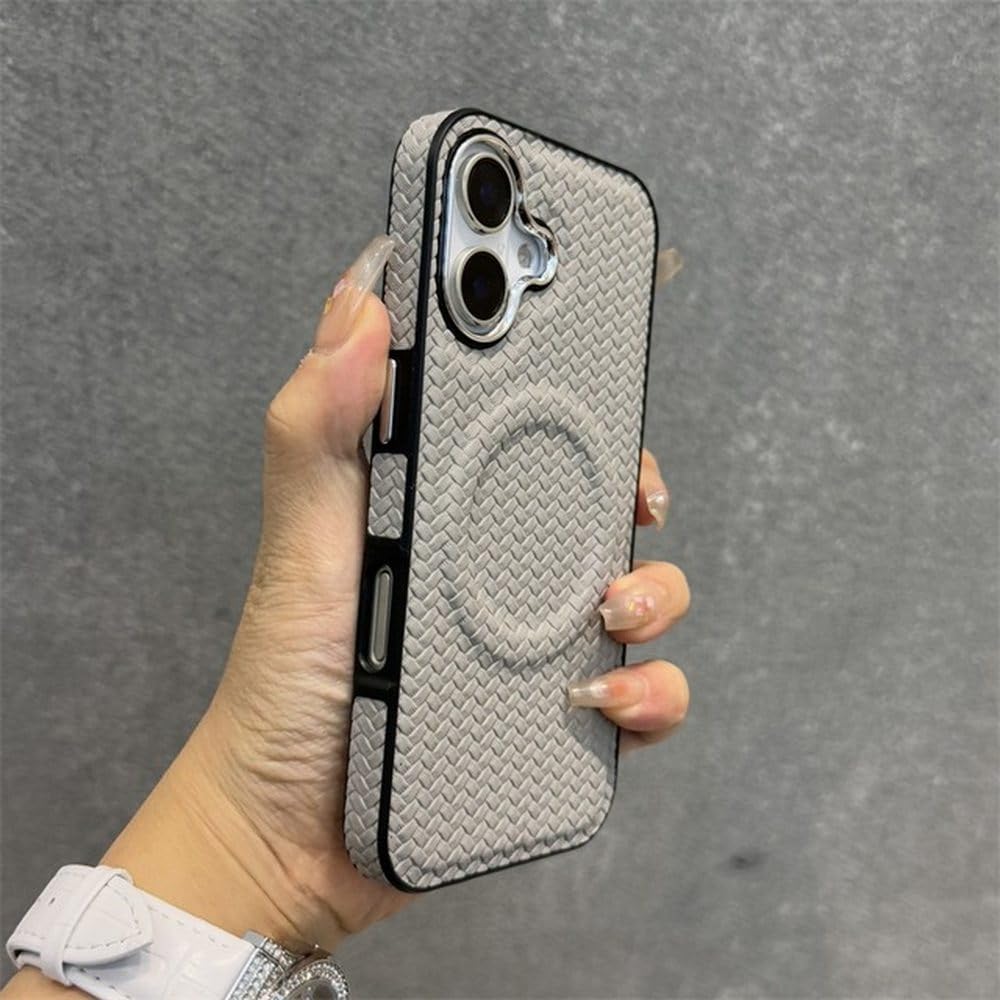 Étui en cuir tissé iPhone 14 15 Pro Max coque avec dragonne Gris Danke - 7
