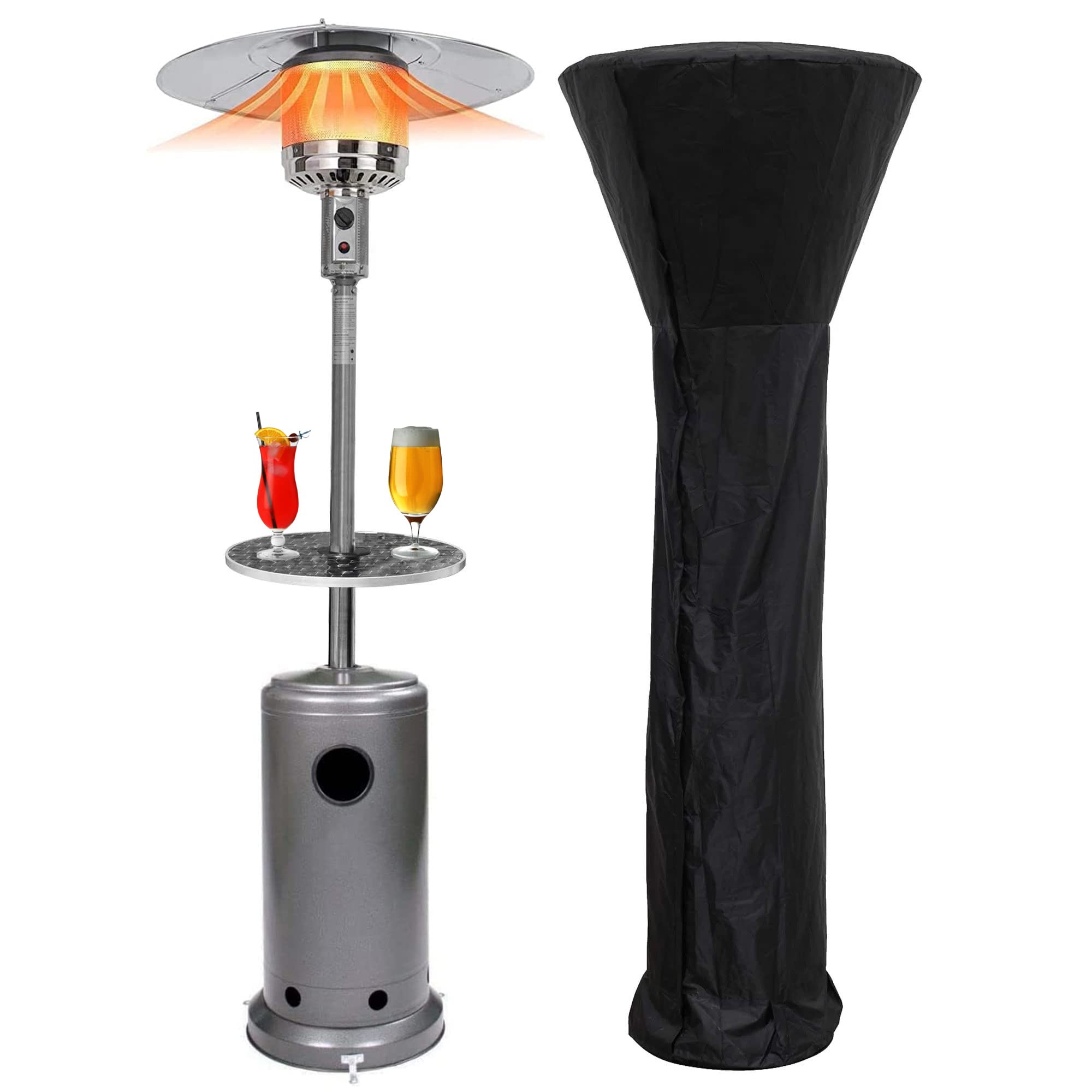 GardenCo Outdoor Gas Patio Heater - Includes WEATHERPROOF COVER -  Freestanding Outdoor Garden Heater with Drinks Table - Portable Wheels -  13.5KW (Silver) : Amazon.co.uk: Garden