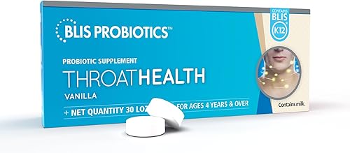 BLIS ThroatHealth Probióticos orales K12 - Apoyo inmunológico y de garganta, vainilla - 30 pastillas, 2.5 mil millones de UFC