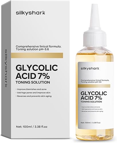Tónico de ácido glicólico al 7% (3.4 fl oz), tóner exfoliante suave, solución tonificante de ácido glicólico al 7% para disminuir la opacidad, suero