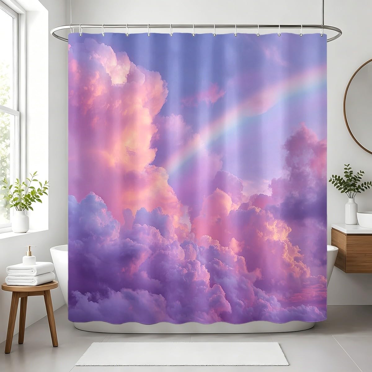 Generico Tenda Doccia 240x200 cm Viola Antimuffa e Impermeabile Poliestere