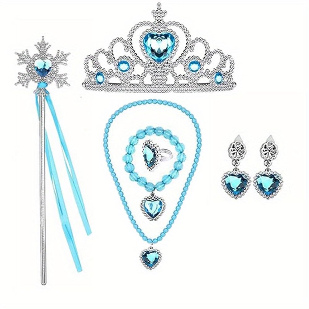  Princess Dress Up Accessories,Girl's Jewelry Dress Up Play Set Tiara Crown and Magic Wand, Girl's Party Cosplay Dress Costumes Accessories Kit (blue)