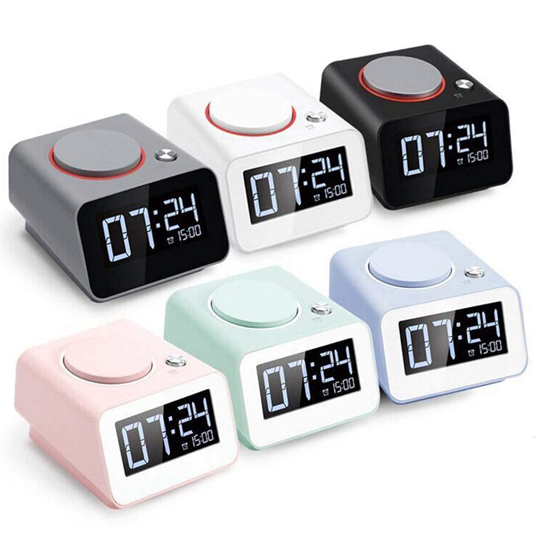 Reloj despertador electrónico inteligente con pantalla grande Lcd, función de carga USB dual Ajuste de brillo Snooze Reloj despertador digital Reloj de mesa Reloj LED portátil, verde (negro) (gris)