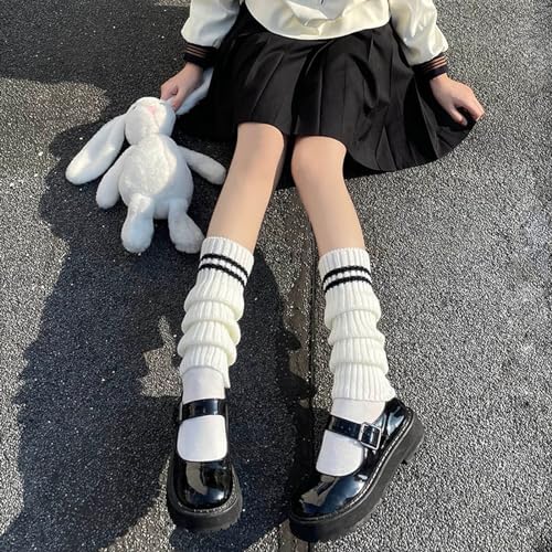 Image of Womens Knit Long Socks Leg Warmers,Japanese Kawaii Winter Boot Socks for 80s Eighty's Party Sports Yoga, 2 Pairs (Whitex2)