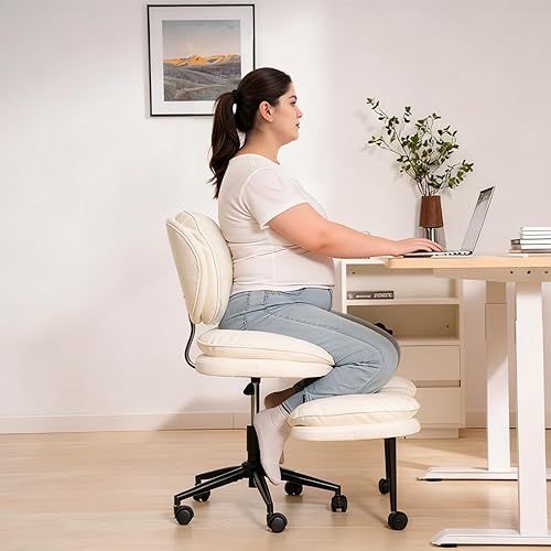 Silla de oficina extra ancha y alta con patas cruzadas, asiento de nube profundamente acolchado, respaldo ergonómico, altura ajustable para TDAH y