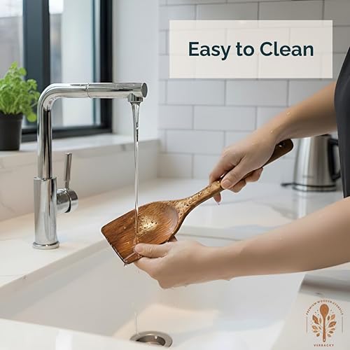 Miniatura 7 de Juego de utensilios de madera de 9 piezas, hechos a mano, resistentes al calor, antiarañazos y fáciles de limpiar, herramientas de cocina de madera