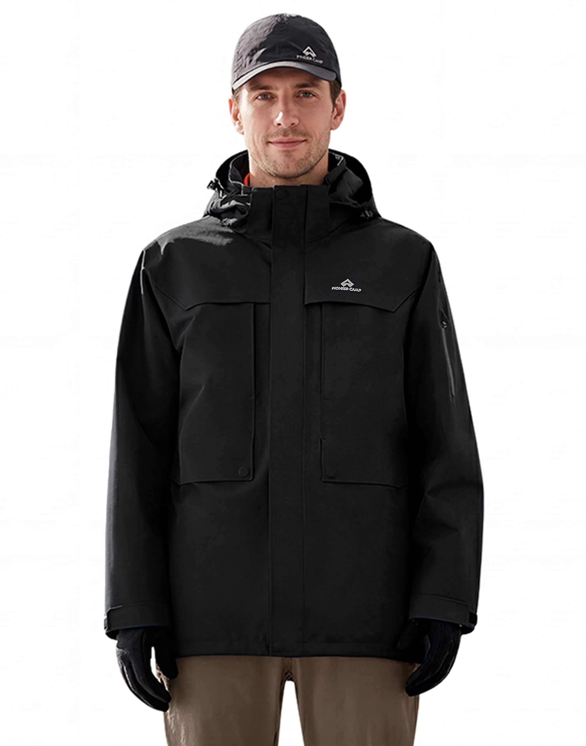 Pioneer Camp Regenjacke Herren Wasserdicht Bis Starkregen (15000+mm) Atmungsaktive Outdoor-Jacke Wanderjacke Mit Abnehmbarer Kapuze Und 5 Taschen