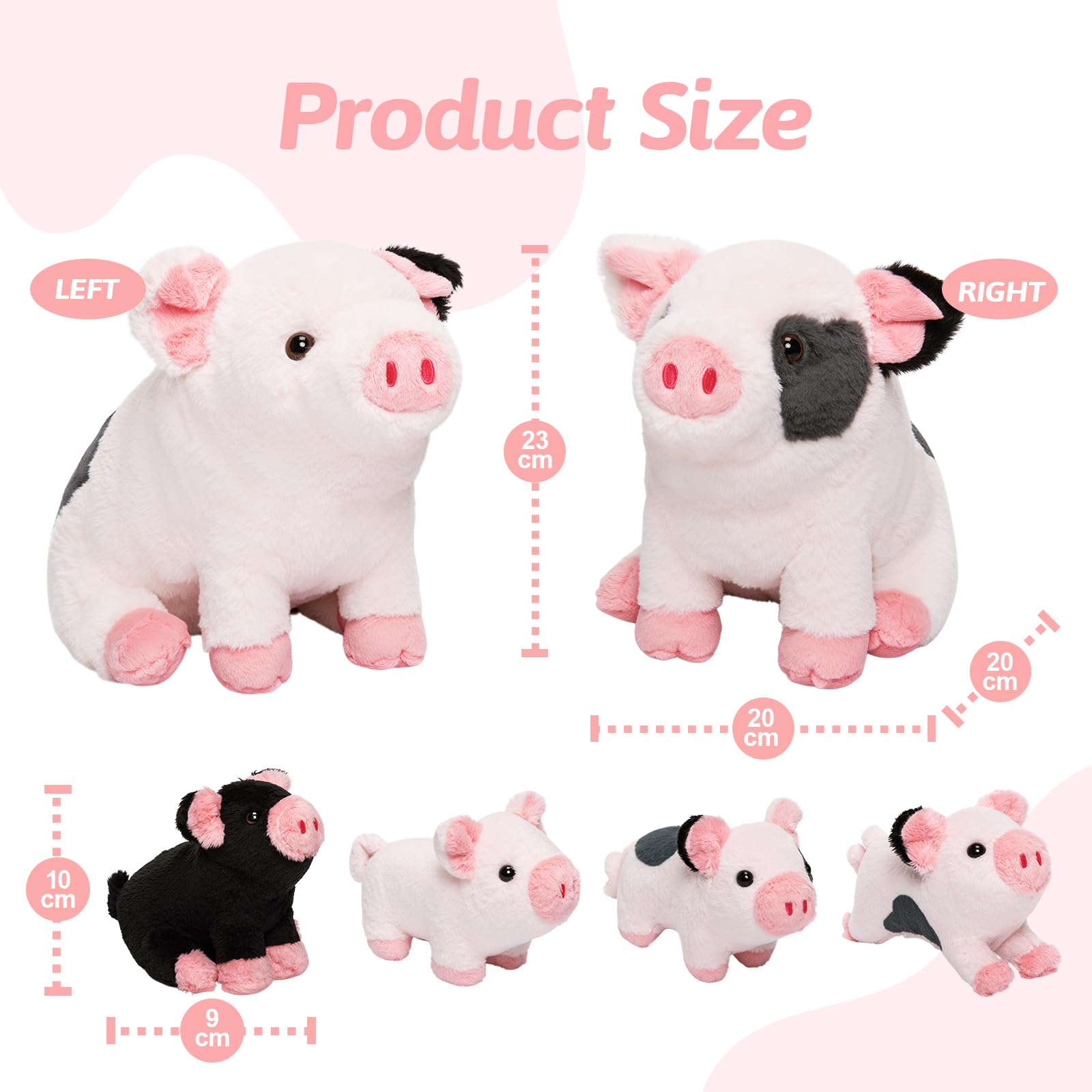 OUOZZZ Pig Teddy - Spotted Pig Soft Toy with 4 Baby Pigs, Cute Farm Animal Gift for Kids, 23 centimeters - Image 2