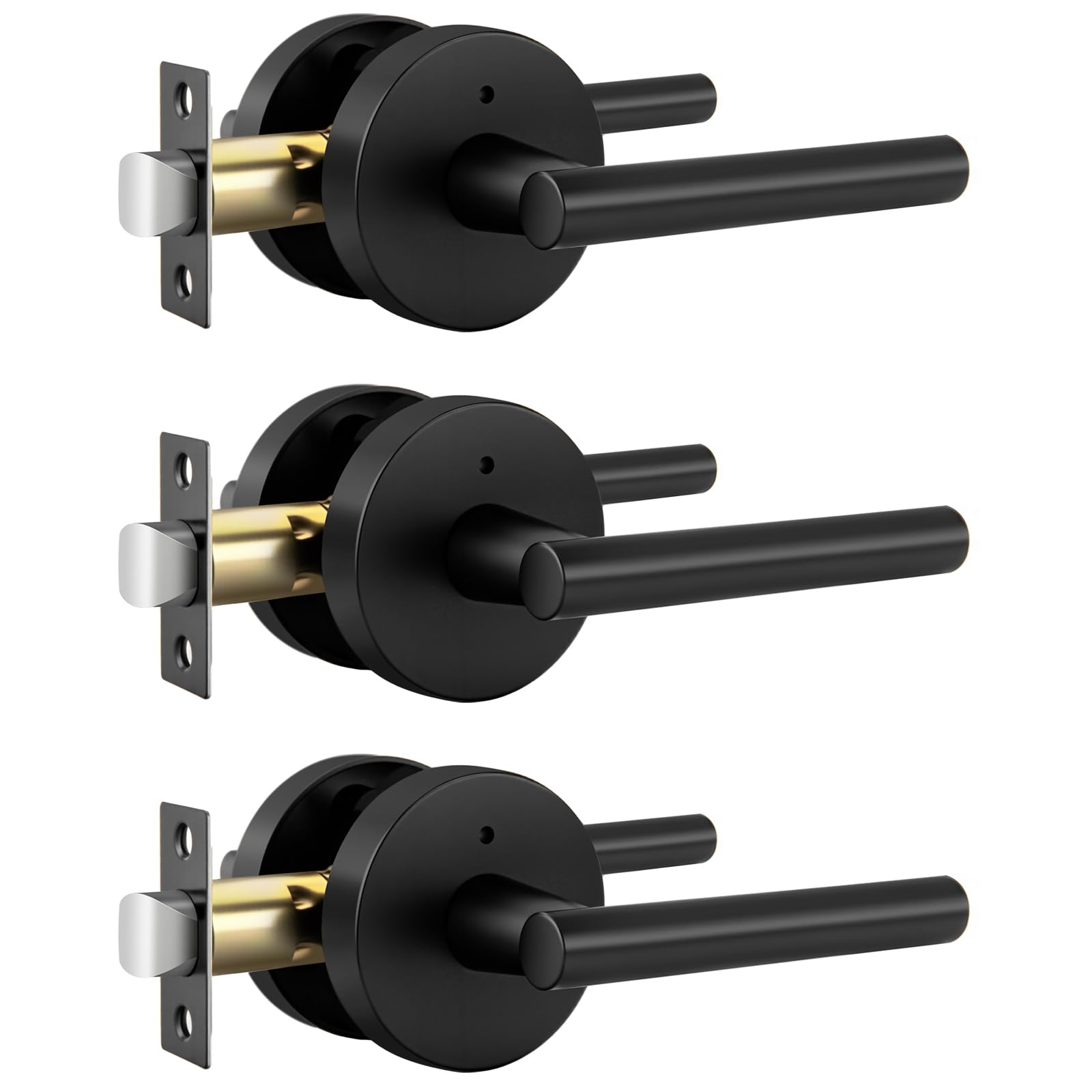 goldenwarm Black Door Handle Interior, Matte Black Privacy Lever Door Handle, Heavy Duty Interior Bedroom Door Lever Pack, Black Door Handles Interior for Bathroom(3 Pack)